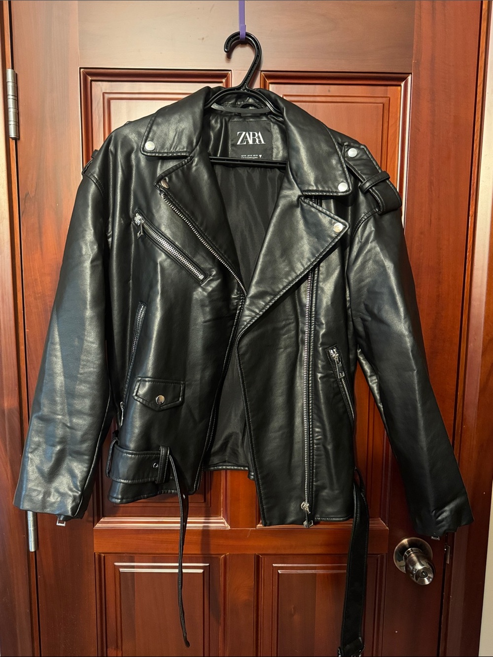 ZARA Black Faux Leather Biker Jacket